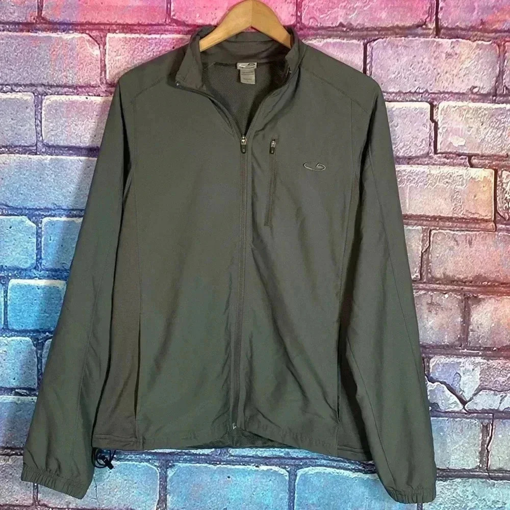 Champion Windbreaker Jacket Small Green Nylon Grey Outdoor Full Zip
